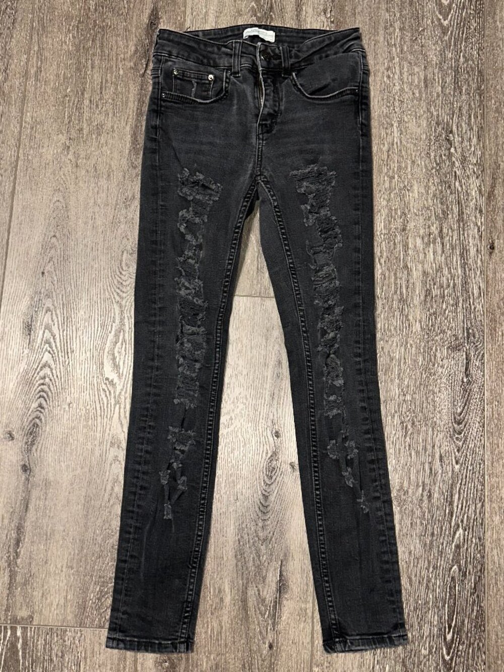 ZARA Women’s Distressed Skinny Black Denim Jeans Size 4 Stretch Mid Rise (24x26)